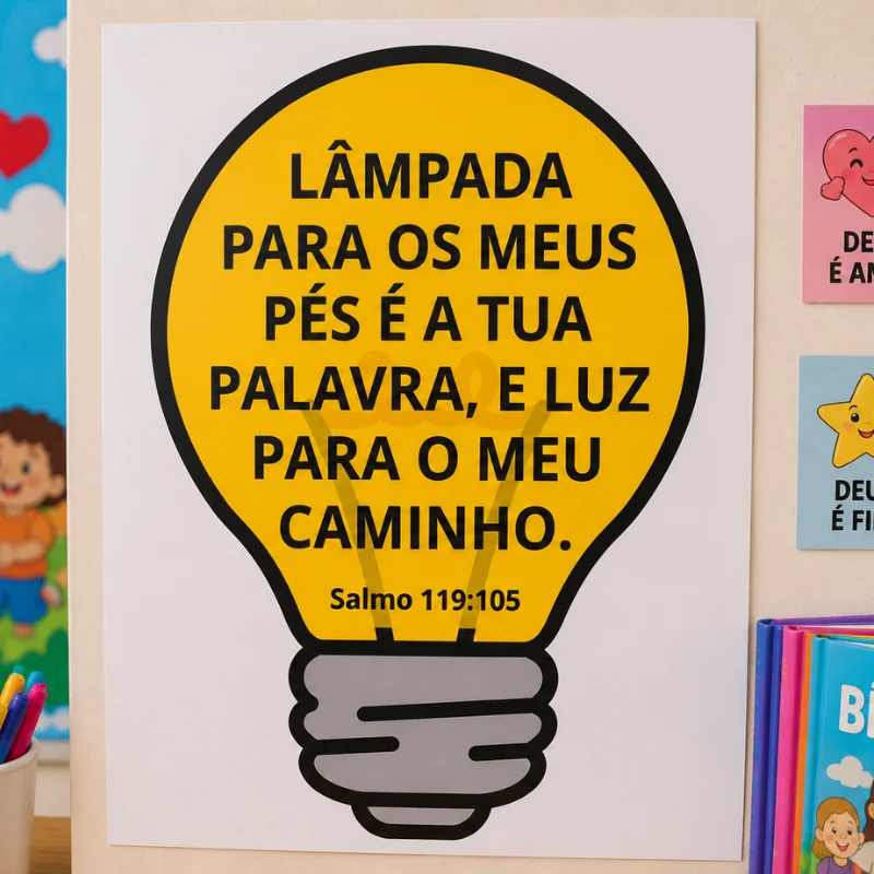 Cartaz de versículo bíblico infantil Salmo 119:105 para Ministério Infantil