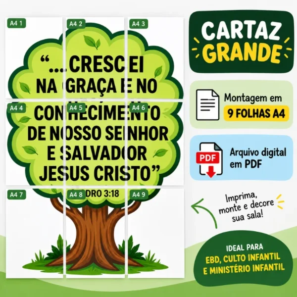 Cartaz bíblico grande para imprimir e montar em 9 folhas A4