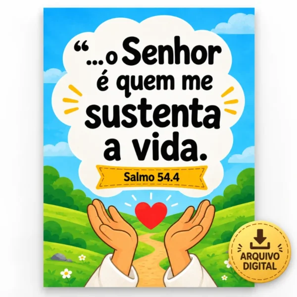 Cartaz Salmo 54:4 infantil em PDF para memorização de versículo